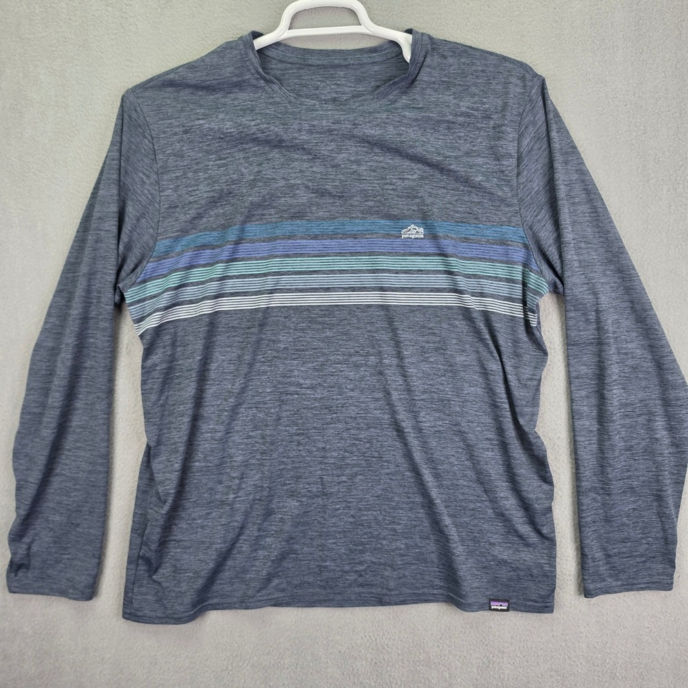 Patagonia Capilene Cool Daily Shirt Striped Blue Mens Large Long Sleeve Tee